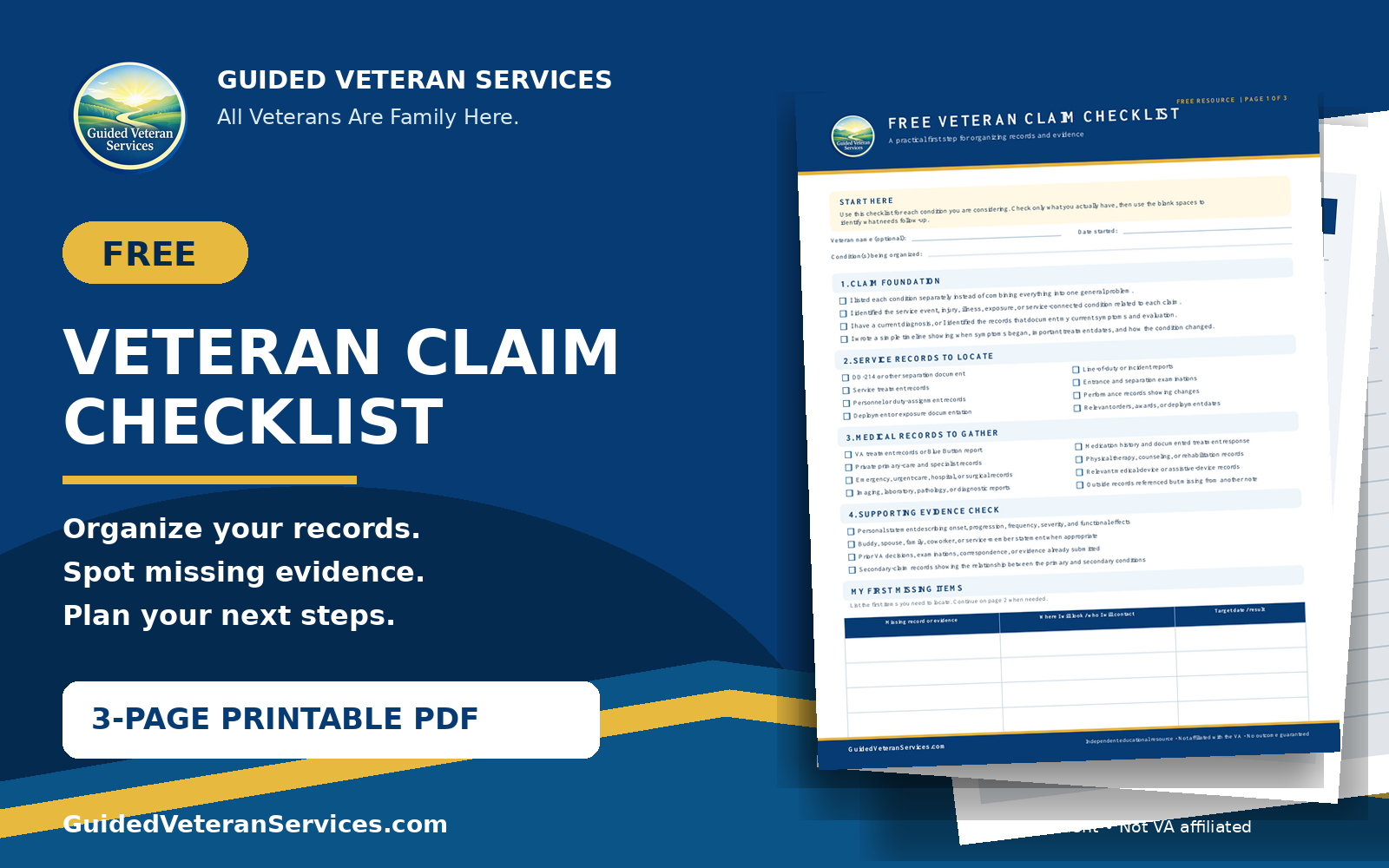 Free Veteran Claim Checklist from Guided Veteran Services